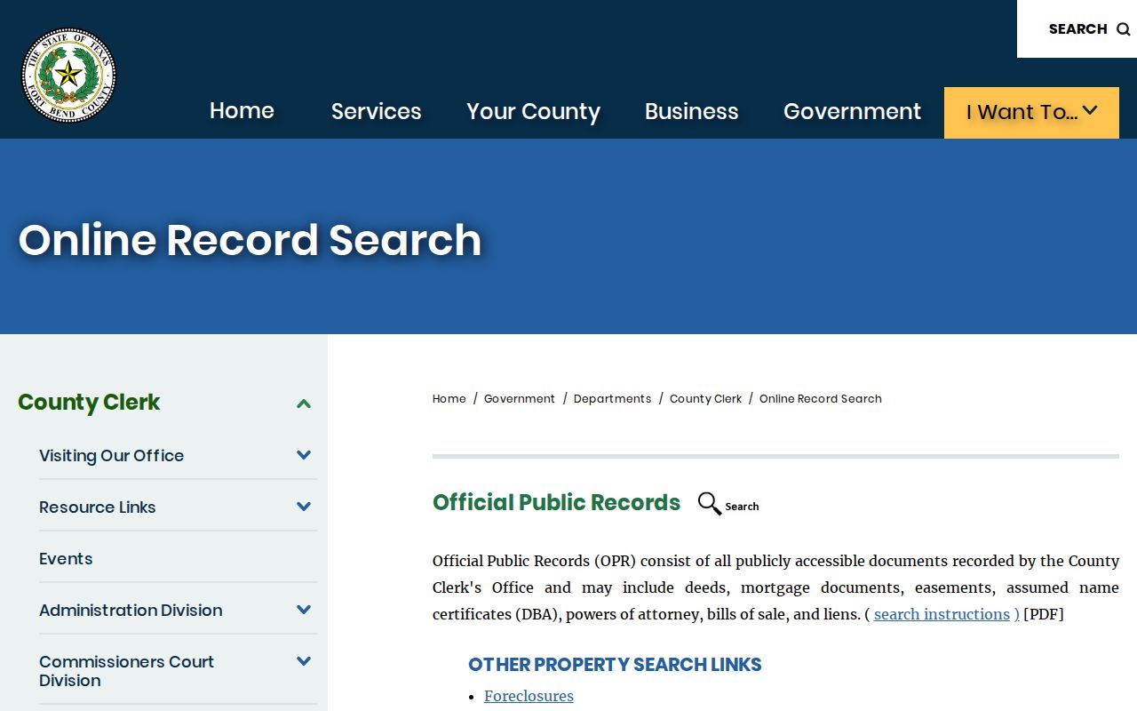 Mission Bend residents directory Fort Bend County Clerk official records page