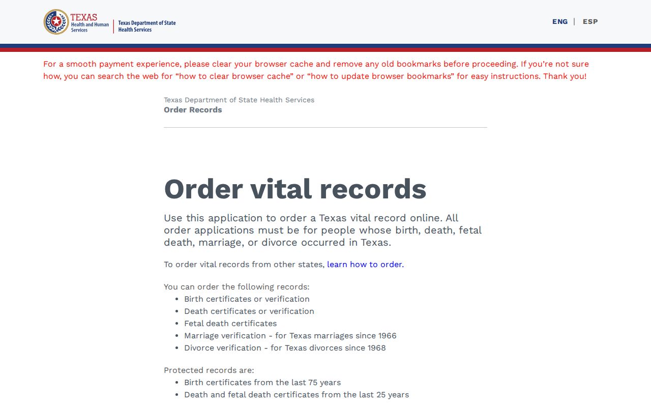 Mission Bend resident lookup through the Texas vital-record order route